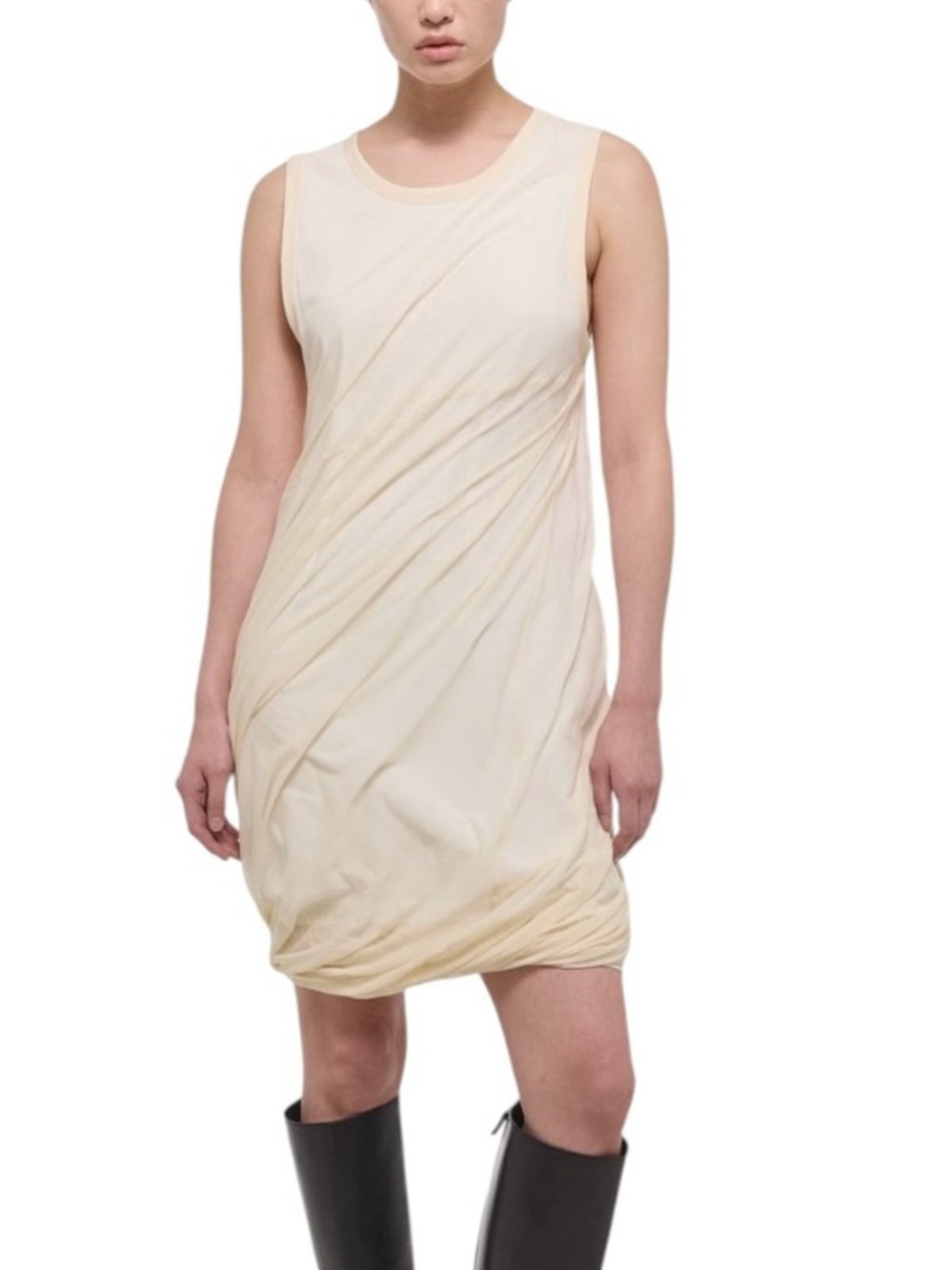 Helmut Lang Ivory Bubble Hem Dress XS Minimalist Avant Garde Cotton NWT